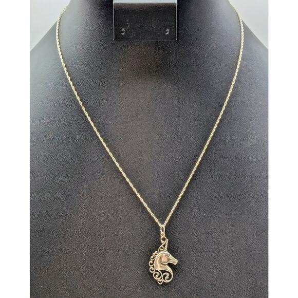 Vintage 1983 925 Sterling Silver Unicorn Pendant Charm Rope Chain 18" Necklace - Picture 1 of 8